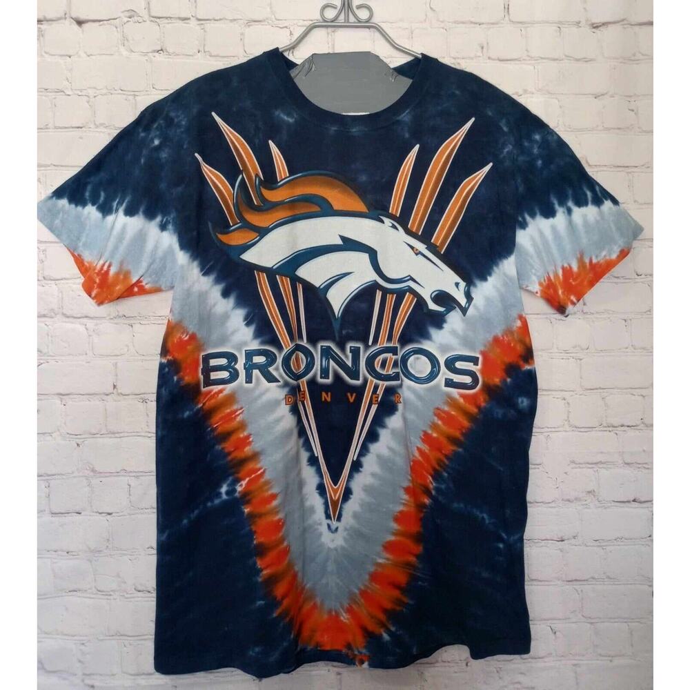 VTG Denver Broncos Majestic NFL Tie Dye T-Shirt Mens Size Large Short Sleeve - Picture 1 of 6